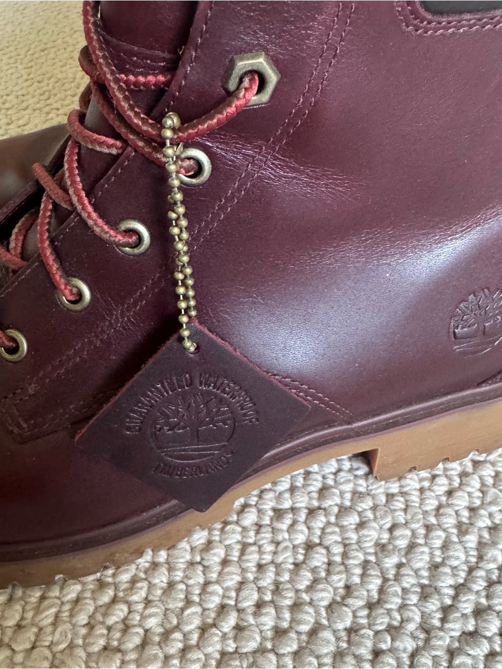 Timberland Women's Burgundy Leather Lace-Up Ankle Boots with Tan Lug Sole - Picture 8 of 10